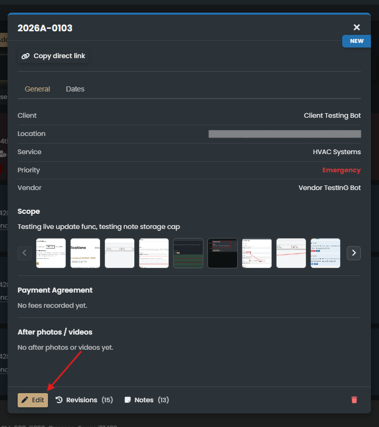Open Edit from the work order view footer.
